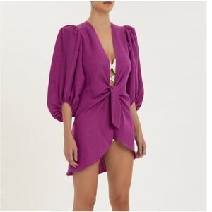 Adriana Degreas Brazil Solid Shirt Voluminous Sleeves And Knot Coverup Swim